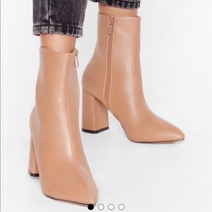 Nasty Gal Faux Leather Pointed Toe Heeled Boots (New)
